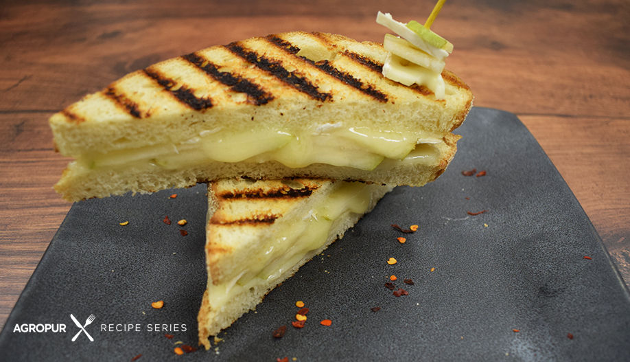 Two-cheese and pear sourdough panini