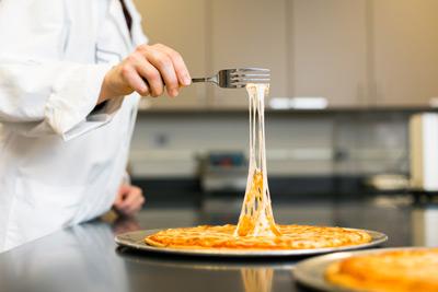 Cheese Stretch in Lab on pizza